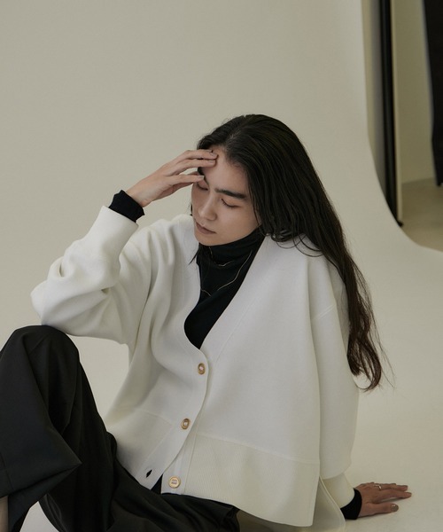 スウェットライクメタルボタンVネックカーディガン【洗える