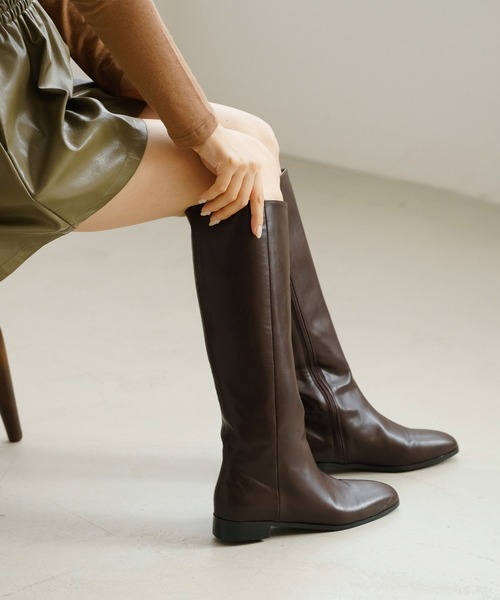 セール】美シルエットフラットロングブーツ（ブーツ）｜ZAKKA-BOX