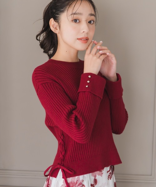 セール】2025秋冬新作 サイドレースアップミドルリブニット（ニット