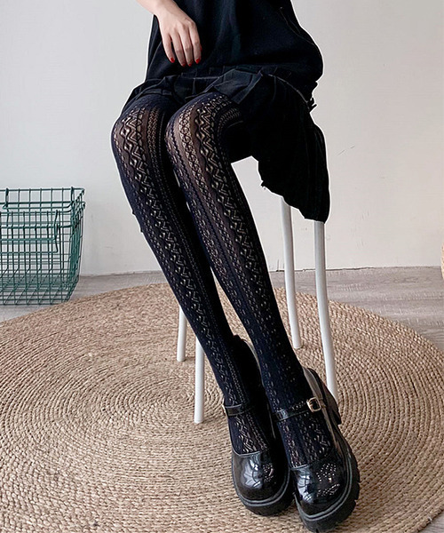 ラッセル柄レースタイツ cula715（タイツ/ストッキング）｜c.u.l