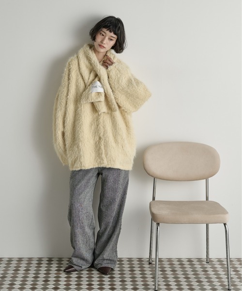 セール】ストールセットヘアリーシャギーノーカラーミドルコート（ノー