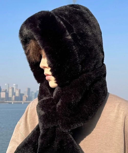 セール】【NOWLE】2WAY もこもこ フェイクファー フード マフラー