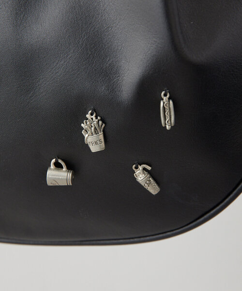 セール】《軽量290g/本革/2way》カフェパーツチャーム付き巾着バッグ