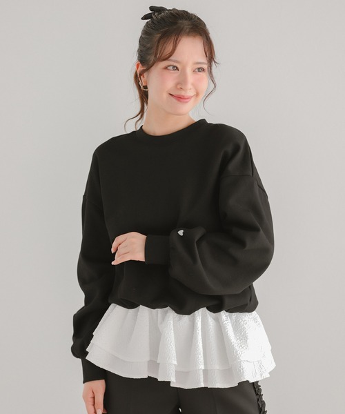 裾フリルジャガードドッキングスウェット（スウェット）｜Fit more