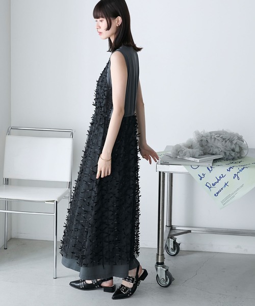 forksy.】チュールリボンレイヤードノースリーブワンピース forksy