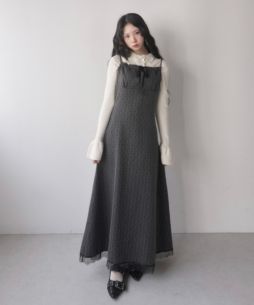 ドットレースドッキングキャミワンピース（ワンピース）｜mellowneon