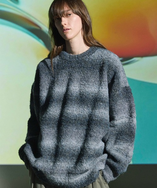 UNISEX》MOKOMOKO Gradation Border Prime-Over Crew Neck Knit