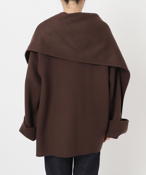 セール】《ストール付き》SUPER140 ダブルフェイスノーカラーコート