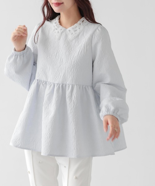 ジャガードレース襟ペプラムトップス（その他トップス）｜Fit more