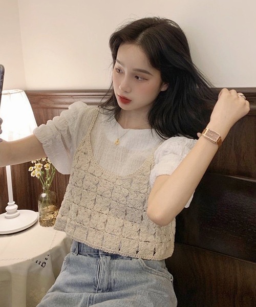 ビスチェ かぎ針 ニットベスト サマーニット ベスト キャミソール