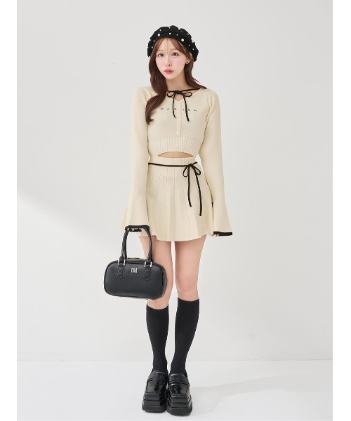 ウエストオープンリボンデザインニットミニワンピース（ワンピース