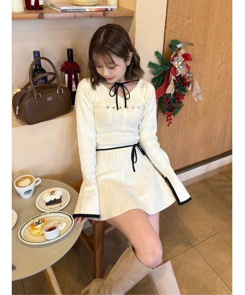 Darich ウエストオープンリボンデザインニットミニワンピース グレー F