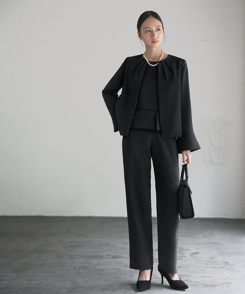 セール】【喪服 礼服】【3点セット】ノーカラージャケット ブラウス