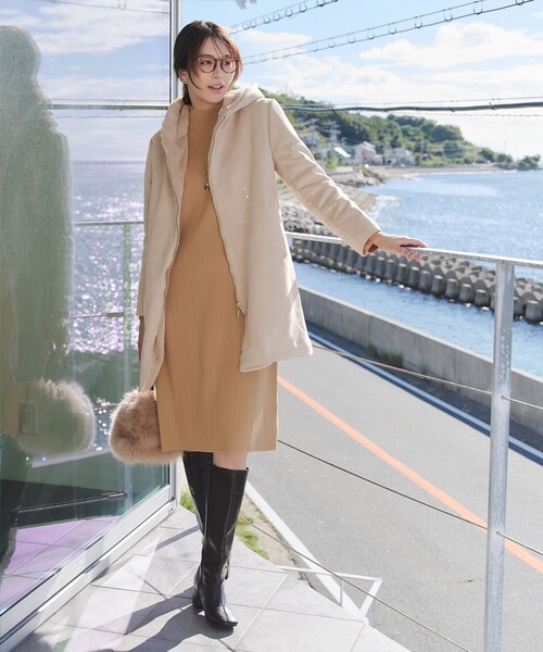 安田美沙子さん着用】リブ切替ニットワンピース（ワンピース