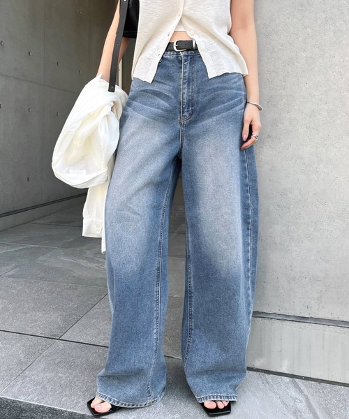 セール】ワイドデニムカーブパンツ（デニムパンツ）｜andme