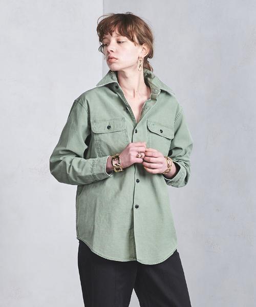 定番 MADISONBLUE HAMPTONバックサテンシャツカーキ マディソンブルー