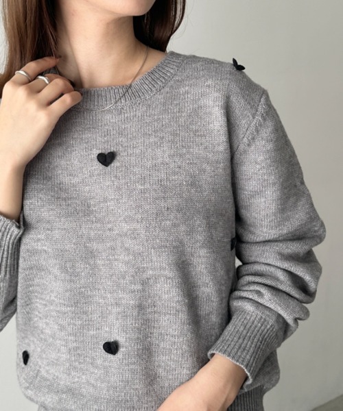 セール】ランダムハートクルーネックニットトップス（ニット/セーター