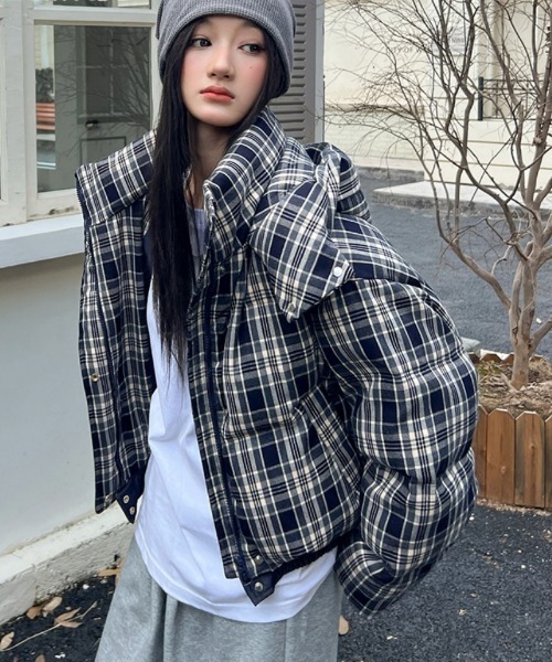 セール】チェック柄エコダウンジャケット（ダウンジャケット/コート