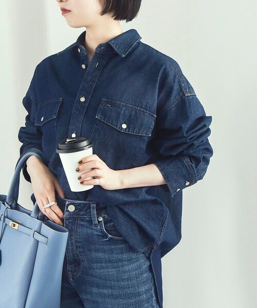 セール】quaranciel:〈洗濯機可能〉オーバー サイズ デニム シャツ