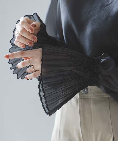 セール】パールシアープリーツカフスブラウス（シャツ/ブラウス