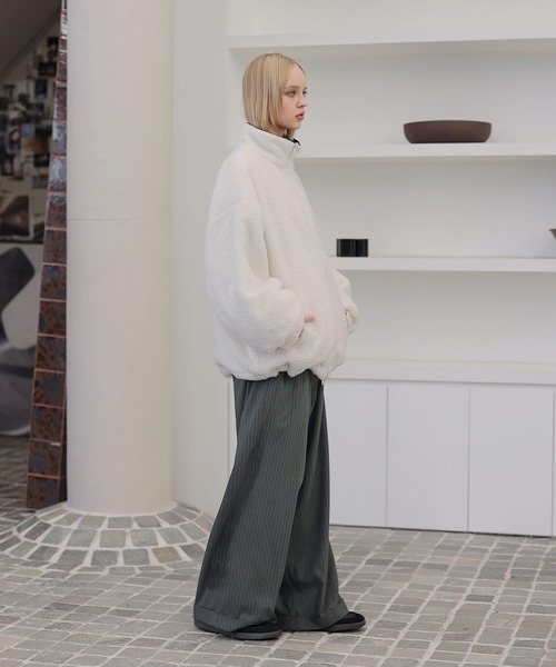 ダブルジップ比翼デザイン裏ボアリバーシブル中綿ブルゾン（ブルゾン