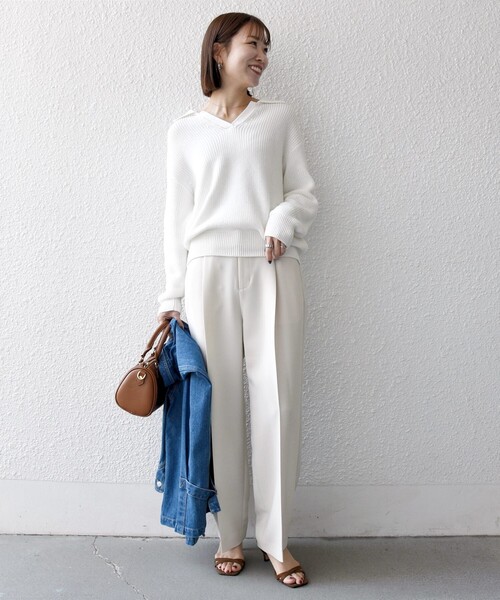 SHIPS any:〈洗濯機可能〉ダブルクロス タック ストレート パンツ