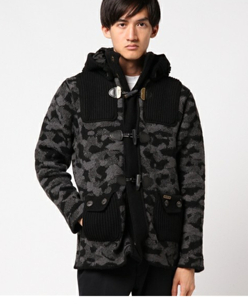Bark バーク ニットダッフルコートカモフラ迷彩
