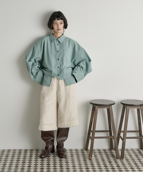 ポケットデザインタックスリーブクロップドシャツ（シャツ/ブラウス