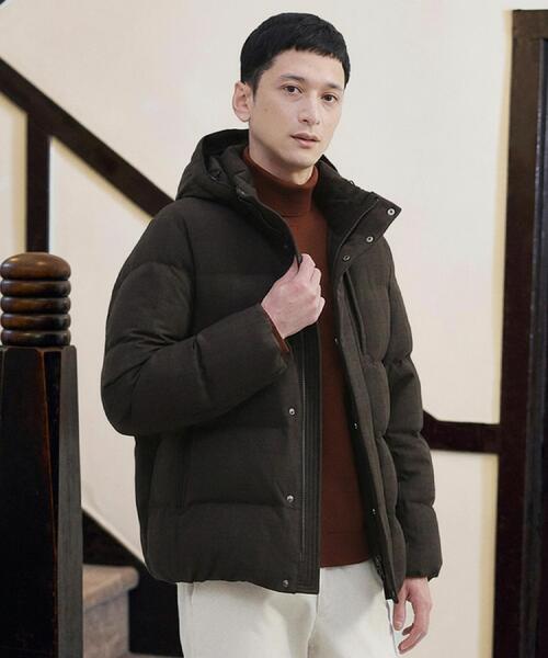 セール】ウールライク チェック ダウン ブルゾン（ダウンジャケット