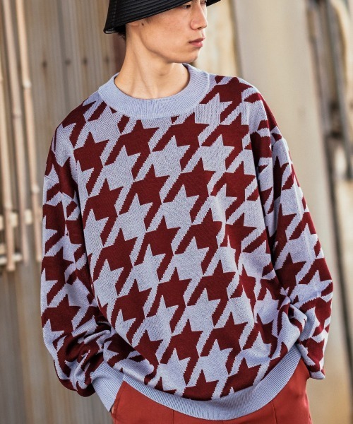 セール】【improves】千鳥格子柄 クルーネック ニットセーター（ニット