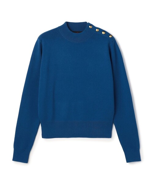 コットンカシミヤ モックネックゴールドボタンプルオーバー（ニット