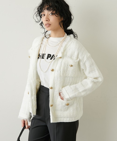 Whim Gazette（ウィムガゼット）の「ツイードニットジャケット（ノー