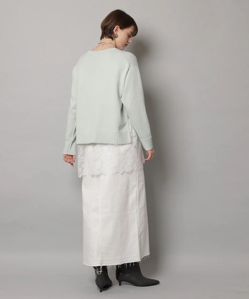 レースキャミ付きスプリングカラー綿カシプルオーバー（ニット