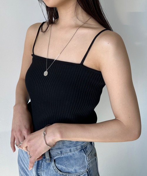 セール】【全23色】ダブルストラップ スクエア リブ キャミソール