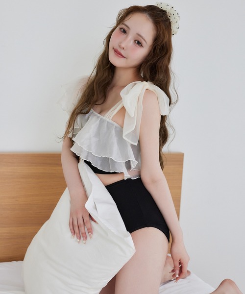 swimwear/肩リボンワンショルダー/3点セット（水着）｜one after