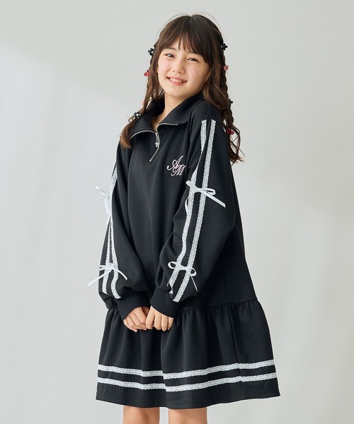 ハーフZIP リボンラインワンピース（ワンピース）｜Amourire girl