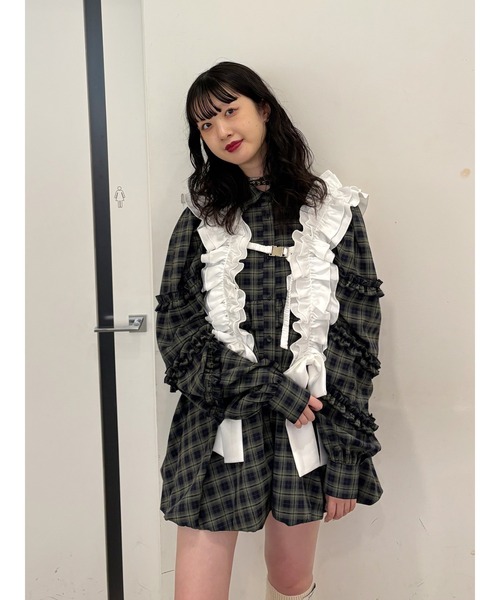 フリルショルダーバルーンミニワンピース（ワンピース）｜jouetie