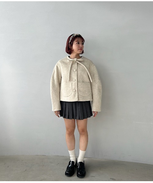 リボンタイ ショートウールコート FQ24W101【Fano Studios