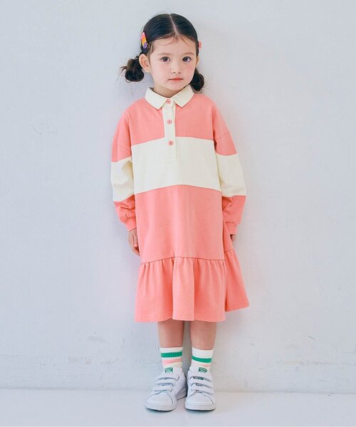 春色の切替ラガー裾フリルワンピース_ジュニア対応（ワンピース）｜p
