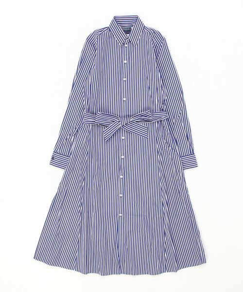 ベルテッド ストライプド コットン シャツドレス（シャツワンピース