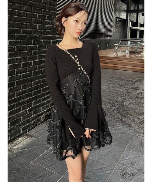 セール】ドッキングフレアミニニットワンピース（ワンピース