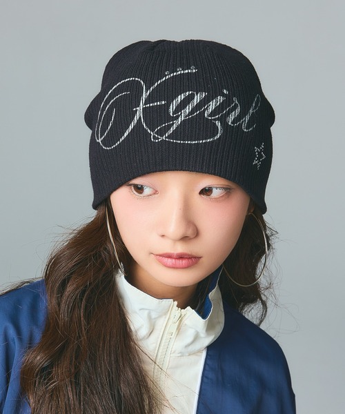 SPRAY LOGO AND STUDDED BEANIE（ニットキャップ/ビーニー）｜X-girl