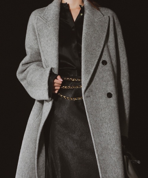 低身長向けサイズありアルパカ混ロング丈ウールコート（チェスター