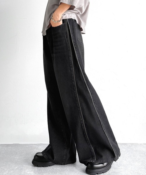 セール】「3WAYサイドジップ」ヴィンテージ加工デニムパンツ(綿100