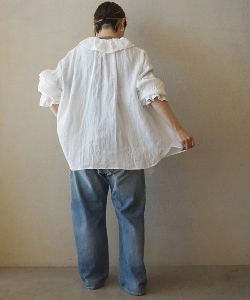追加3》フレンチリネン フリルパフブラウス（シャツ/ブラウス
