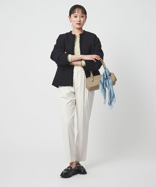 size SHORTあり］ミックス ツイードライク ポケット ノーカラー