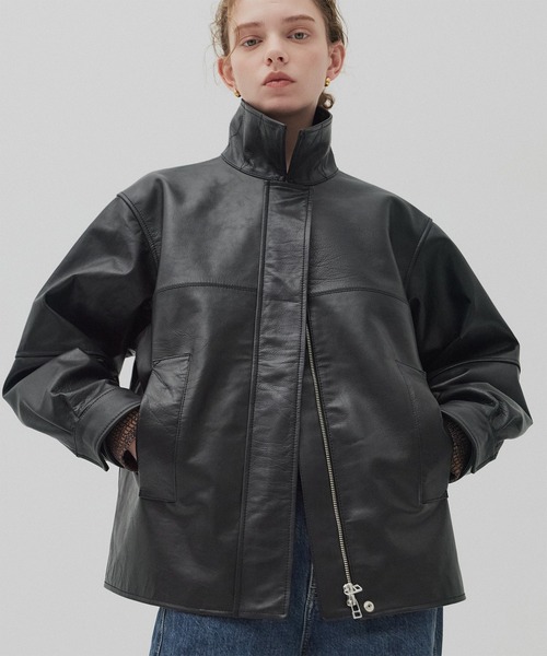 水牛本革】カーフレザーボクシージャケット（ライダースジャケット