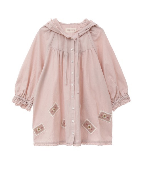 試着のみ】ピンクハウス 赤ダンガリー ひな菊ワッペン使い ブラウス