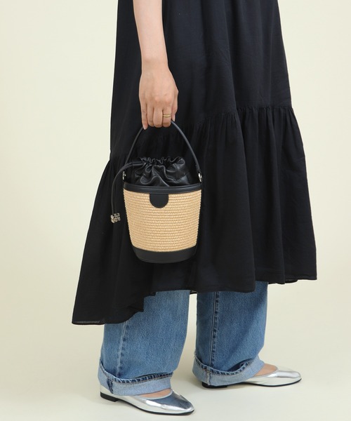 ハンドル本革】2WAY かごバッグ かごショルダーバッグ（かごバッグ