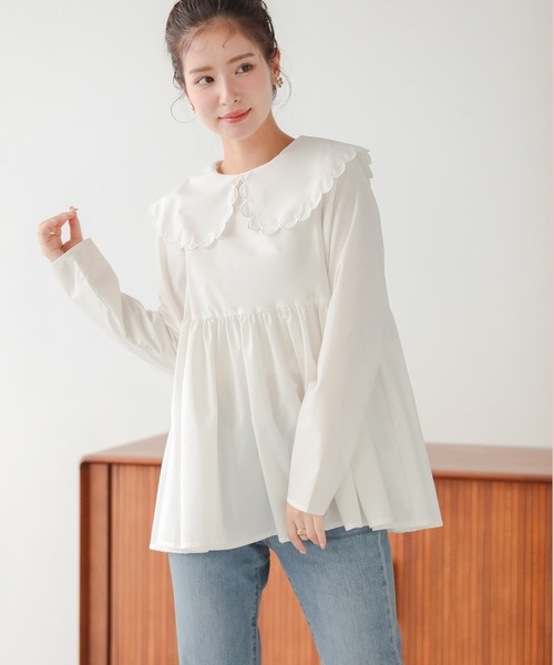 セール】【ZOZO限定カラー】スカラップカラーペプラムロングスリーブ